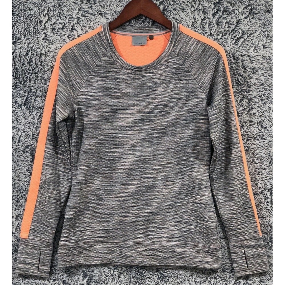 Athleta Snowscape Pullover Top Women Sz S‎ Gray Orange Spacedye Long Sleeve